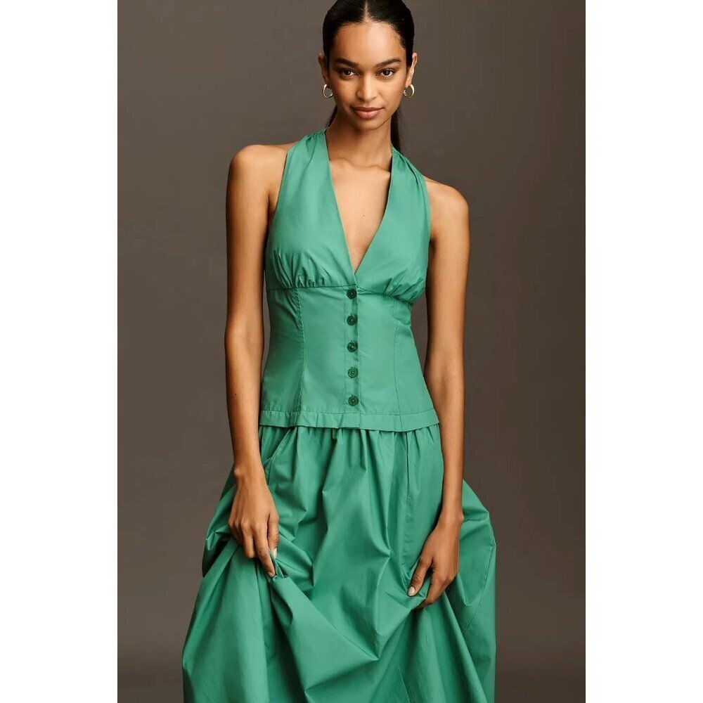 Anthropologie Maeve Green Sleeveless Midi Dress L - Picture 2 of 3